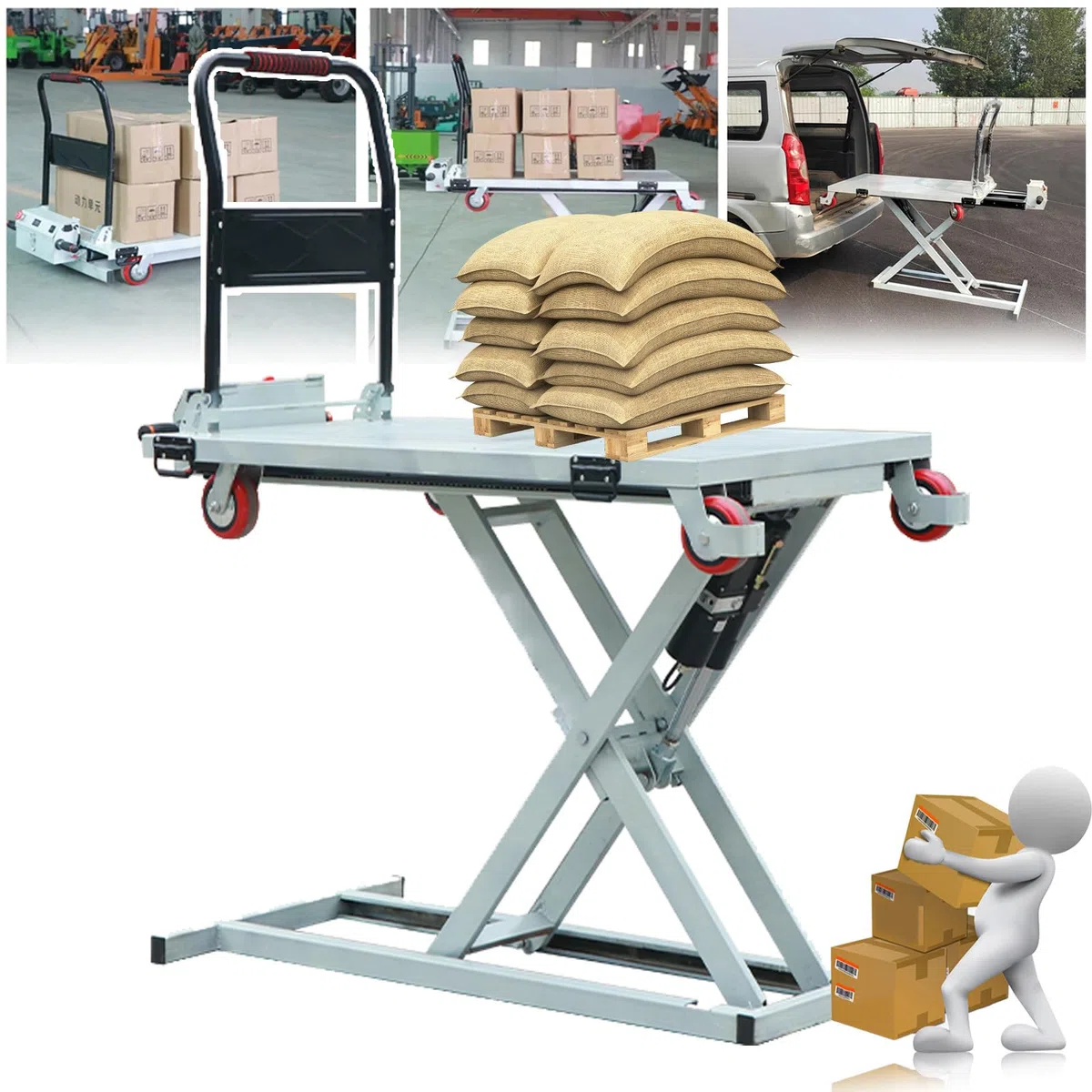 Carrello a Forbice con Tavolo elevatore Idraulico, elevatore Mobile Elettrico a 4 Ruote per la movimentazione dei Materiali, capacità 300 kg, Altezza di Sollevamento