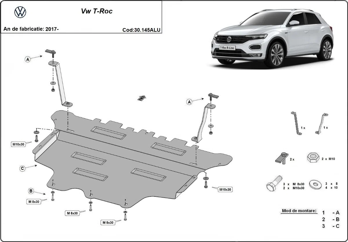 compatibile con Piastra paramotore di alluminio Volkswagen T-Roc (2017-2025)