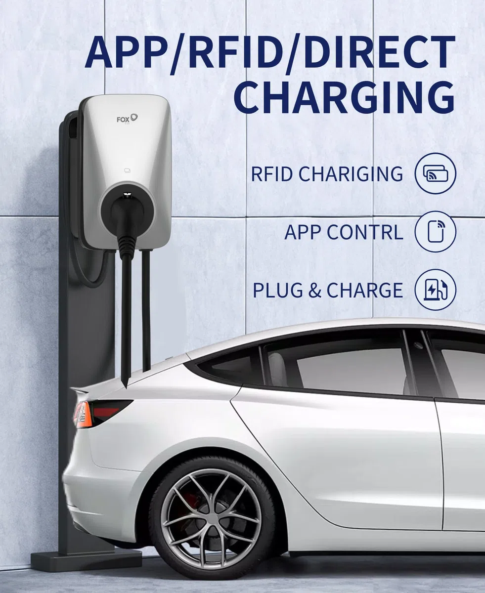 FOXESS Wallbox Tipo 2 7.3kW 32A con controllo Smart App, compatibile con WiFi e Bluetooth, adatta per tutti i veicoli elettrici, argento