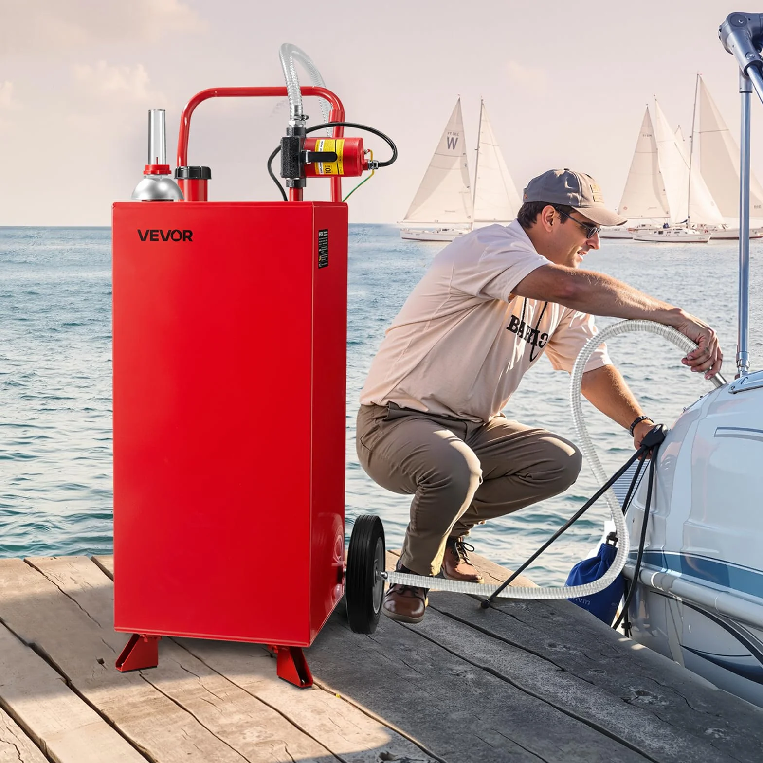 VEVOR Serbatoio Carburante, per Benzina e Gasolio con Pompa Elettrica, Serbatoio Stoccaggio Portatile con 2 Ruote Tubo Flessibile, Contenitore Benzina 136 L, Flusso Massimo 32L Ogni Minuto