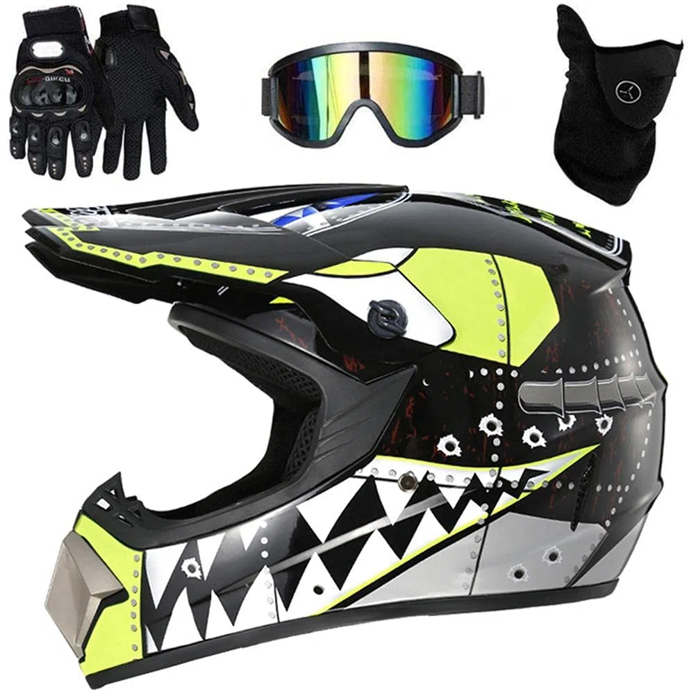 Casco Motocross Bambino, Casco Cross, Casco Integrale Motocross con Occhiali, Guanti e Maschera per Motocross, Dirt Bike e Mountain Bike