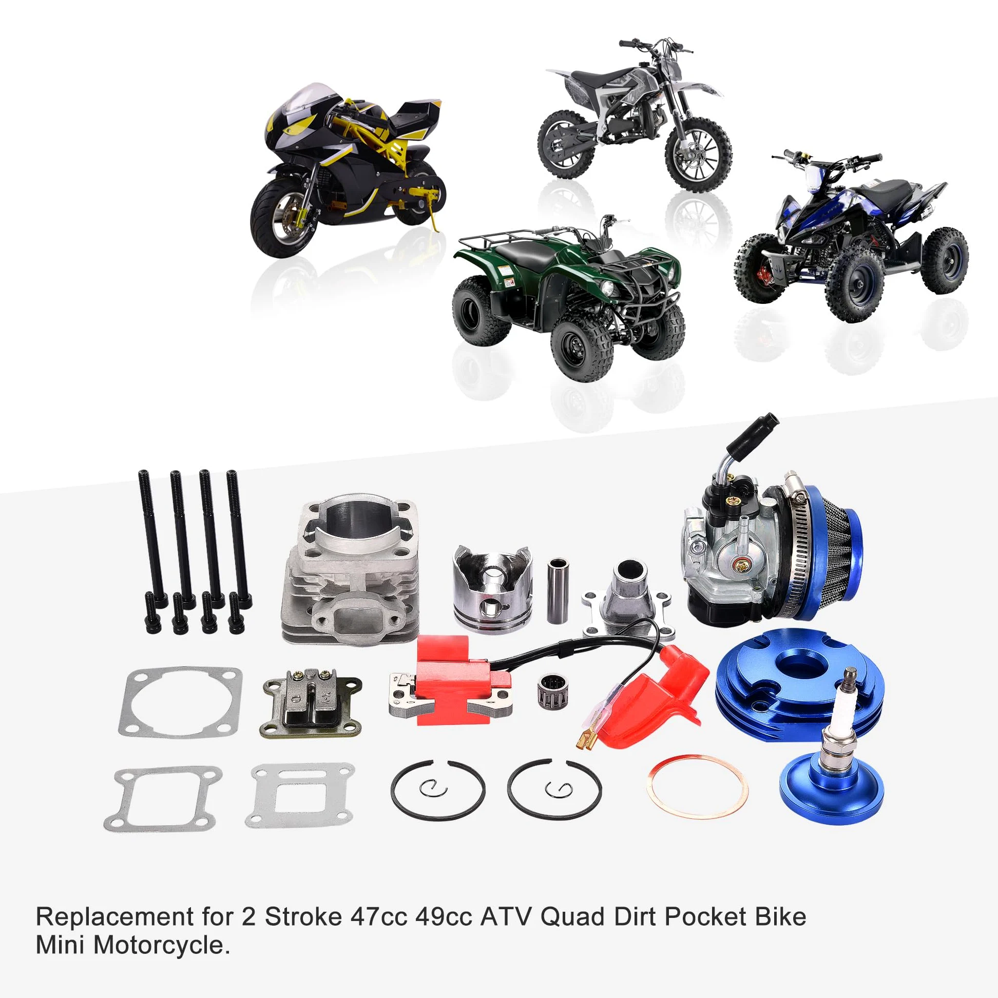 GOOFIT Blu 44-6 Kit a Pistoni a Cilindro a Grande Foratura con Set di Bobina di Accensione del Filtro dell'Aria del Carburatore Sostituzione per 43cc 47cc 49cc Pocket Bike ATV Quad Mini Motocross