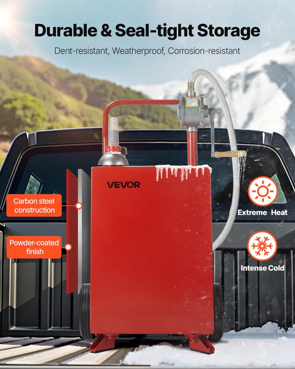 VEVOR Serbatoio Carburante, con Pompa di Trasferimento Manuale, Serbatoio Stoccaggio Portatile con 2 Ruote Tubo Flessibile, Contenitore per Benzina e Gasolio per Auto, Tosaerba Rosso 90,9 L
