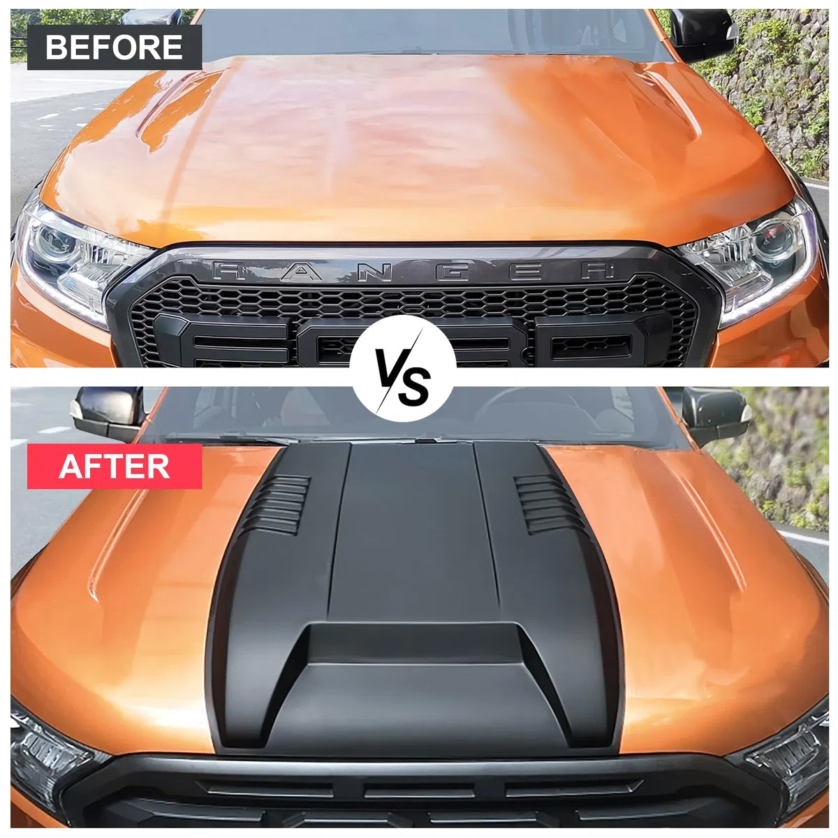 Pala per cofano Ford Ranger 2015-2022 T7 T8 Wildtrak Raptor Limited XL XLT Tremor Platinum MK2 MK3 ABS cofano nero opaco