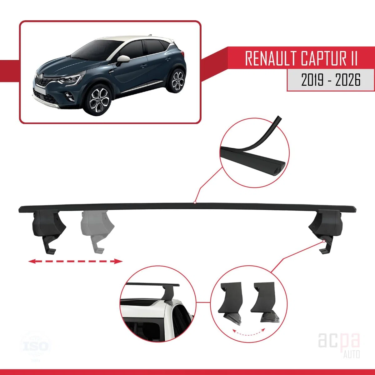 Compatibile con Renault Captur 2 2019-2026 ACE-4 Barre Tetto Portapacchi Auto Barre Portatutto Nero Alluminio 2 Barre