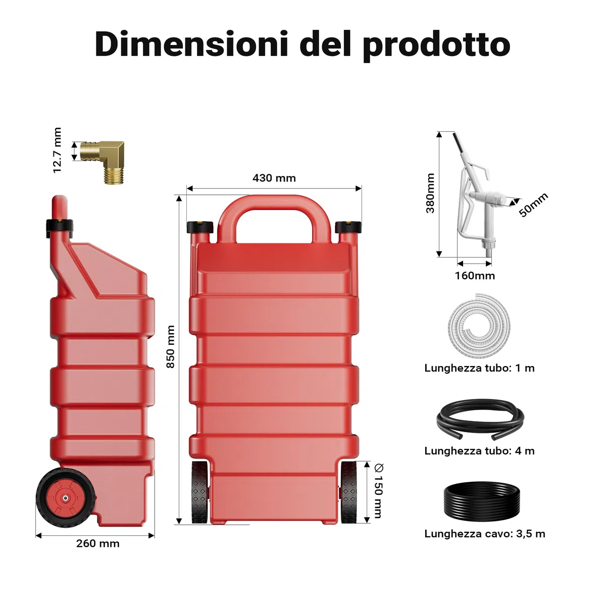Wiltec Serbatoio per trasporto gasolio e benzina da 60 l con pompa 75W da 14 l/min, serbatoio carburante portatile, contenitore mobile per carburante