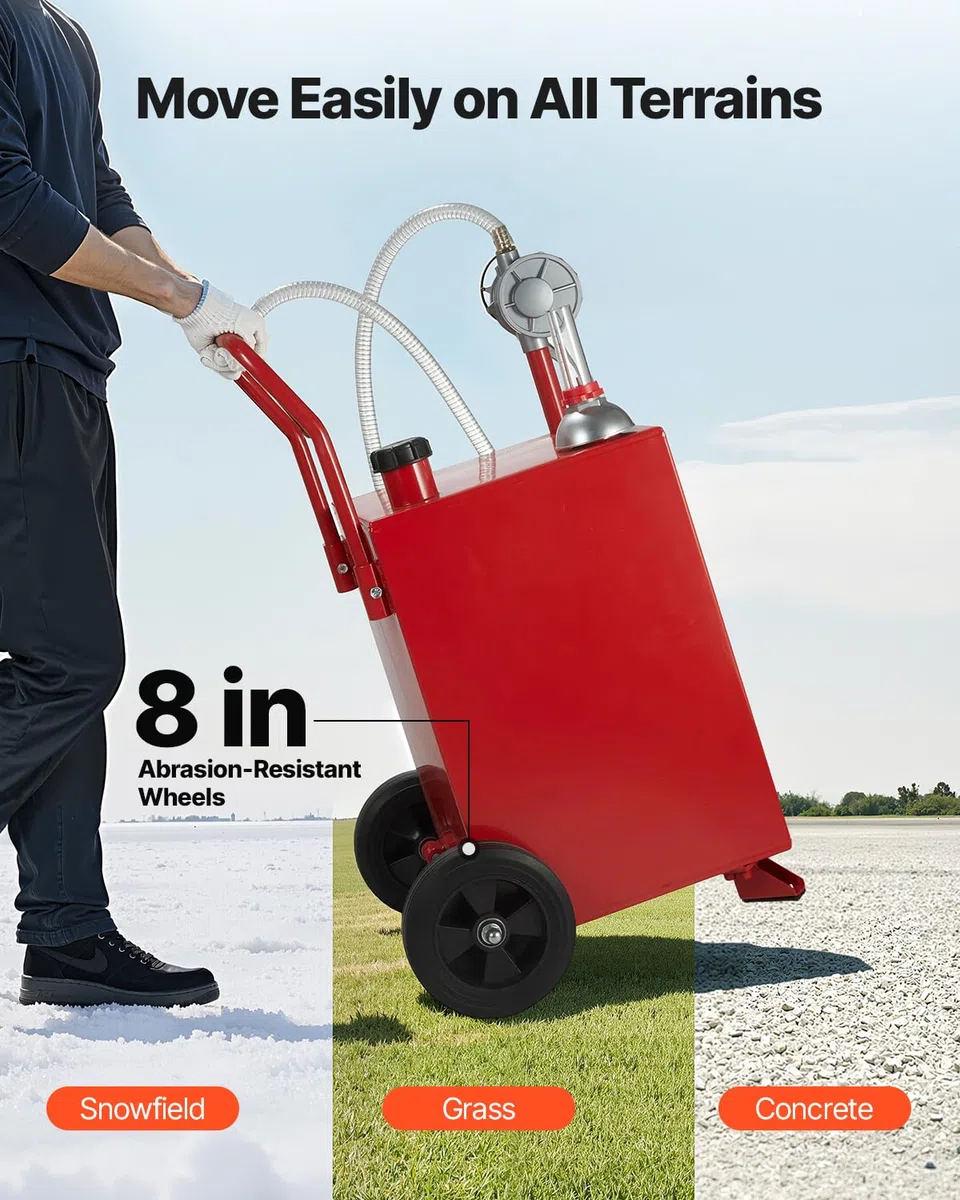 VEVOR Serbatoio Carburante, con Pompa di Trasferimento Manuale, Serbatoio Stoccaggio Portatile con 2 Ruote Tubo Flessibile, Contenitore per Benzina e Gasolio per Auto, Tosaerba Rosso 90,9 L