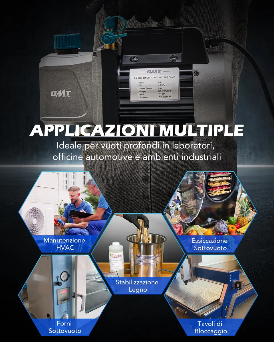Orion Motor Tech Pompa Vuoto da 3,5 CFM e 1/4 hp, 186W Pompa per Vuoto Monostadio HVAC per R12 R22 R134a R410a R1234yf Pompa a Vuoto per Condizionatori per Auto Degasaggio Resine e Altro, Olio Incluso