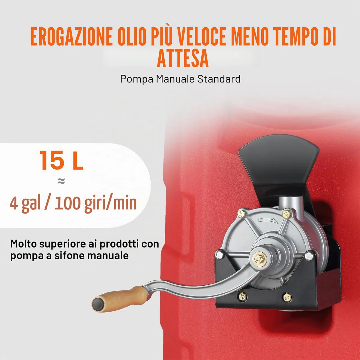 VEVOR Contenitore per Carburante 16 Galloni, 7,8 L/min, Contenitore per Serbatoio Portatile con Ruote in Gomma per Pompa Manuale Trasferimento Carburante per Benzina Diesel Auto Barca Tosaerba