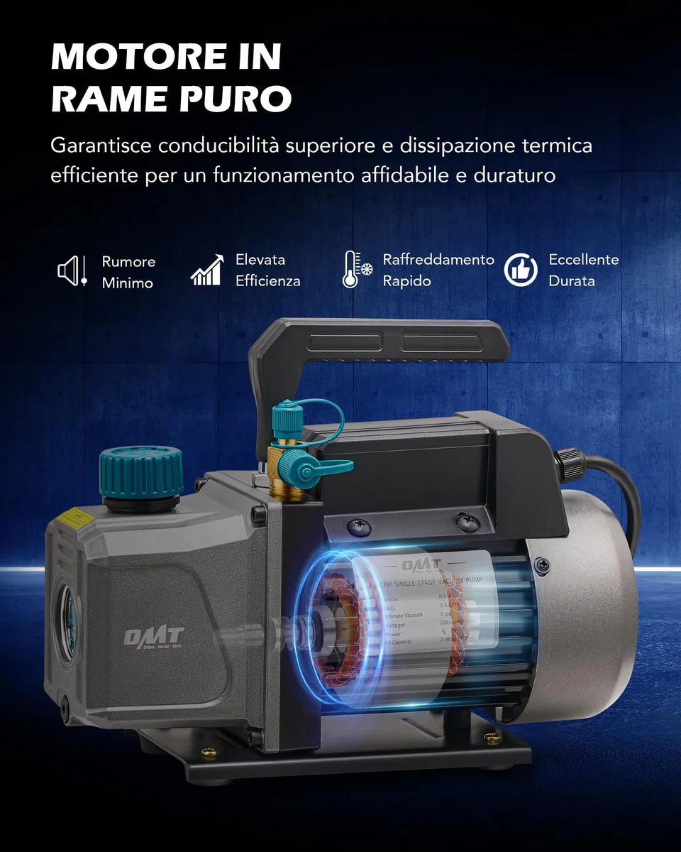 Orion Motor Tech Pompa Vuoto da 3,5 CFM e 1/4 hp, 186W Pompa per Vuoto Monostadio HVAC per R12 R22 R134a R410a R1234yf Pompa a Vuoto per Condizionatori per Auto Degasaggio Resine e Altro, Olio Incluso