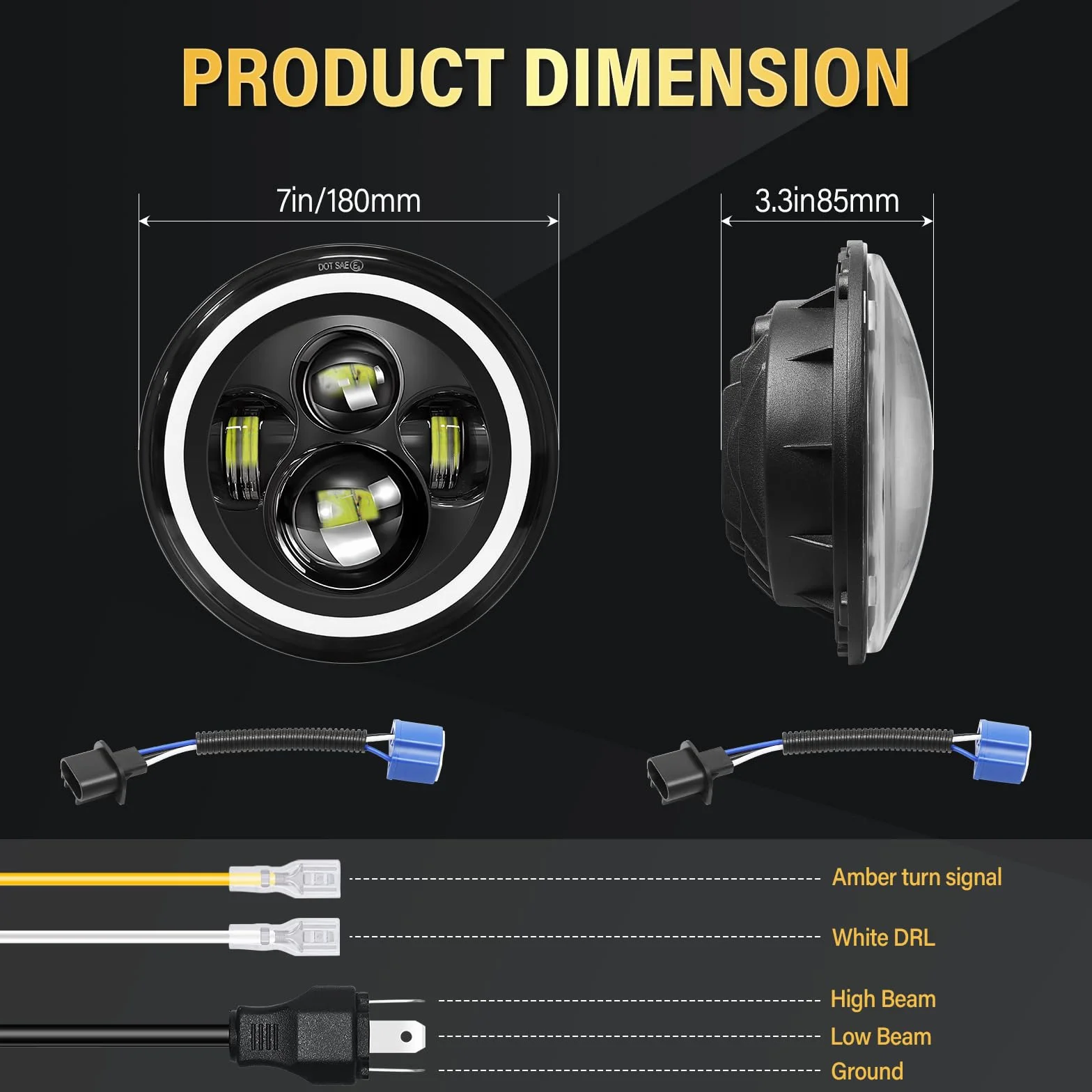 Willpower 2x Fari LED 7 Pollici 50W 5000lm, Angel Eyes 3000K Ambra + 6000K Bianco, 4 Modalità di Illuminazione, Rotonda Luci Fuoristrada DRL HI LO Fascio per Wrangler JK TJ LJ CJ Auto Hummer Moto